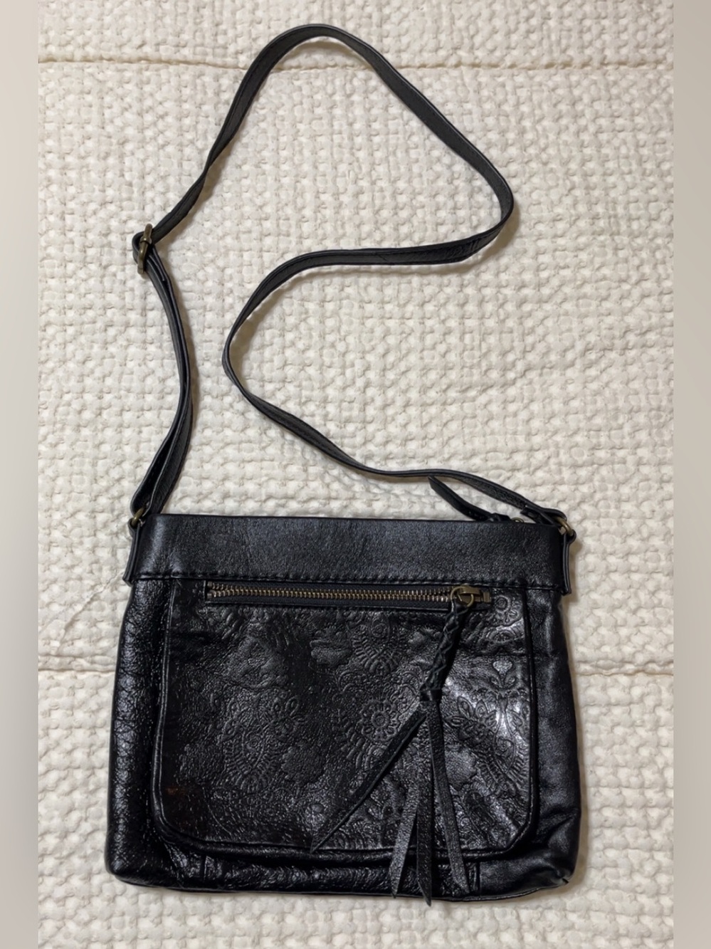 The Sak Black Embossed Leather Crossbody Bag